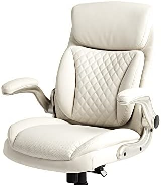Amazon Basics Ergonomic Executive Office Desk Chair with Lumbar Support, Flip-up Armrests, Adjustable Height, Cream Leather - Image 4