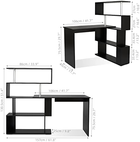 Mondeer 41.7" L-Shaped Desk with 4-Tier Shelves for Home Office in Black - Image 3