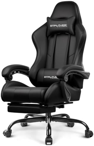 GTPLAYER Gaming Chair, Computer Chair with Footrest and Lumbar Support, Height Adjustable Game Chair with 360°-Swivel Seat and Headrest and for Office or Gaming (Faux Leather, Black) by GTPLAYER