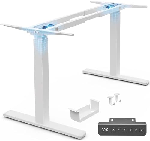 Huuger Dual Motor Electric Standing Desk Frame, Sit Stand up Desk Leg for 47.2” to 86.6” Desktop, Computer Desk Leg with Cable Tray, 3 Memory Height Presets, 2 Hooks, White Frame Only by Huuger