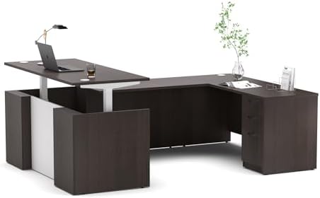 Adjustable Height Executive Standing Desk | Dual Motor Electric Sit-Stand Workstation with 4 Memory Handsetctric Sit-Stand Desk with Lockable Storage (1, U-Shape- Khalba Oak) - Image 7