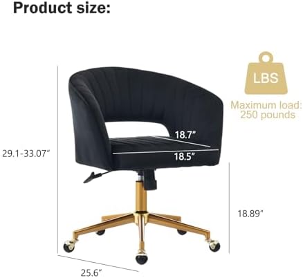Nrizc Velvet Office Desk Chair, Upholstered Home Office Desk Chairs with Adjustable Swivel Wheels, Ergonomic Office Chair for Living Room, Bedroom, Office, Vanity Study (Black) - Image 3