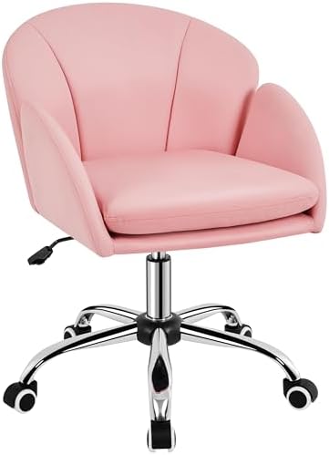 Yaheetech Simple Pink Petal Faux Leather Vanity Desk Chair, Swivel Wheels by Yaheetech