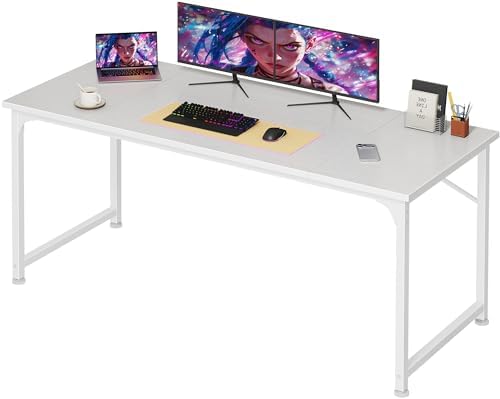 PRAISUN 55 Inch Computer Desk, Office Desk, Spacious Desktop, White by PRAISUN