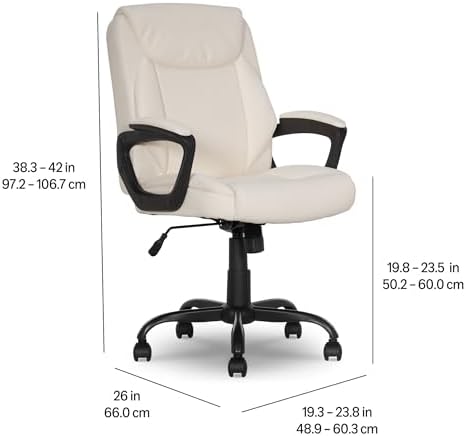 Amazon Basics Classic Puresoft PU Padded Mid-Back Office Chair with Armrest, Height Adjustable, Easy to Assemble, 26"D x 23.75"W x 42"H, Cream - Image 3