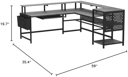 SEDETA L Shaped Gaming Desk, Convertible 96" Home Office Desk or Corner Desk, L Shaped Table with Power Outlets & LED Strip, Monitor Stand, Keyboard Tray, Pegboard and Storage Shelves, Grey - Image 3