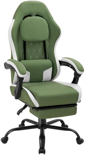 Gaming Chair with Footrest, Ergonomic Fabric Desk Chair, Dark Green by Meilocar