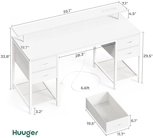 Huuger 55 inch Computer Desk with Power Outlets & 4 Drawers - Image 2