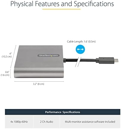 StarTech 50cm USB-C to 4-HDMI Adapter, 4x 1080p 60Hz, USB Powered, TAA - Image 3