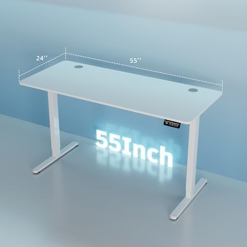 Shintenchi Standing Desk, 55x24 Inch Height Adjustable Electric Sit Stand up Desk, Ergonomic Rising Computer Table, Modern Lift Gaming Desk Workstation for Home Office, White - Image 3