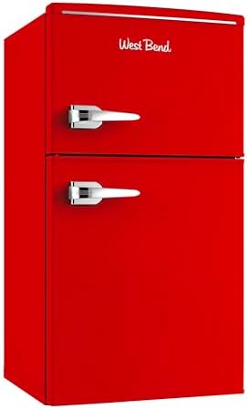 West Bend Mini Fridge with Freezer Retro-Styled for Home Office or Dorm, Features Dual Doors Removable Glass Shelves Manual Defrost and Mechanical Adjustable Temperature Control, 3.1-Cu.Ft, Red - Image 2