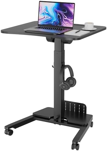 BONTEC Mobile Standing Desk, Adjustable Height, 23.6 x 20.5 Inch, Black by BONTEC