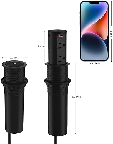 Jgstkcity Pop Up Outlet for Countertop,2.5in Hole,ETL Listed,Black - Image 6