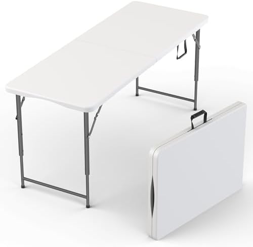 5.5 Feet ADJUSTABLE Foldable Table with Built in Handle & Steel Legs | 5.5FT Heavy Duty Folding Portable | Perfect for Party, Dining, Wedding, Events, Picnic Indoor, Outdoor, Camping, Utility, Folding by OurModernSpace