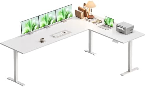 Casaottima 79 Inch L Shaped Electric Standing Desk, Home Office, White by Casaottima