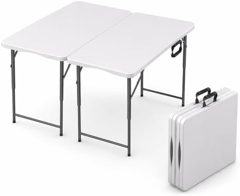 2 PACK of 4 Feet Foldable Table with Built in Handle & Steel Legs | 4 Foot Heavy Duty Portable | Perfect for Party, Dining, Wedding, Events, Picnic Indoor, Outdoor, Camping, Temporary by OurModernSpace