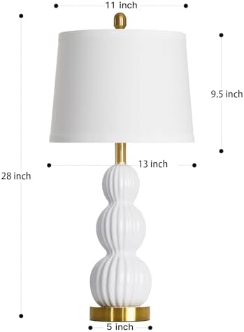 28" White Ceramic Table Lamp for Nightstand, Modern Bedside Table Lamp for Bedroom, Triple Gourd Lamp for Living Room End Table (1 Pack) - Image 2