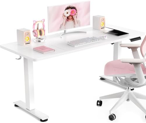 Veken 47.2 Inch Large Electric Standing Desk, Gaming Table, White by Veken