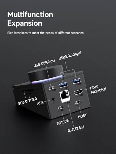 Hagibis Knob USB C Hub with Shortcut Buttons, RGB Type-C Docking Station with 4K@60Hz HDMI, 100W PD, 5Gbps USB-C, 2 USB3.0, 2.5G RJ45, AUX, SD3.0, Micro SD3.0 for MacBook iPad Pro Laptop (Black 2.5G) - Image 2