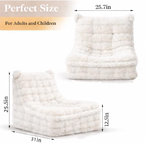 Memory Foam Bean Bag Chairs with Filler Faux Fur Fireside (White) - Image 2