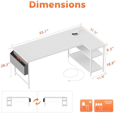 Mericonia 55 inch L Shaped Gaming Desk, Large Corner Desk with Shelves - Image 2