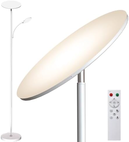 marctronic White Floor Lamps for Living Room, 44W/4500LM Super Bright 2 in 1 LED Floor Lamp with Remote, Stepless Dimmable, 69" Tall Standing Floor Lamp with Bendable Reading Light for Bedroom Office by Marctronic