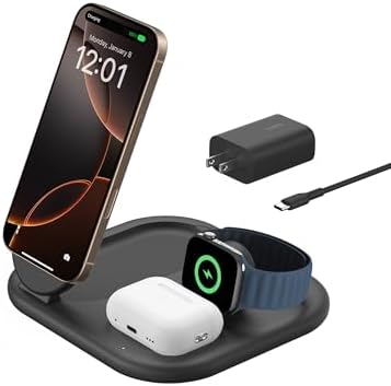 Belkin Qi2 Magnetic Wireless Charging Station, 3 in 1 Foldable Charger by Unknown