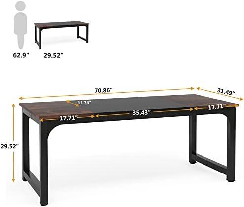 Tribesigns 70.8”Executive Desk, Large Office Computer Desk with Thicken Frame, Modern Simple Workstation Business Furniture for Home Office, Rustic Brown/Black - Image 2