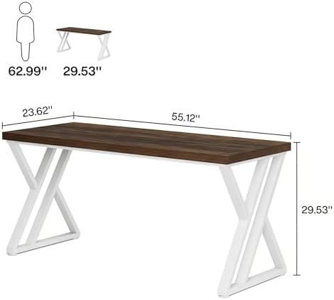 Tribesigns Modern Walnut/White 55" Heavy Duty Computer Desk, Study & Work Desk, 23.6"D x 55.1"W x 29.5"H, Z-Shaped Metal Legs, 330 lbs Capacity - Image 2