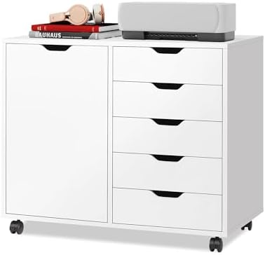 DEVAISE 5-Drawer Wood Drawer Cabinet, Office Storage Cabinet, White by DEVAISE