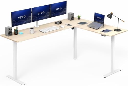 VIVO Light Wood 84 x 63 in Corner Standing Desk, DESK-E3CTWC-84 by VIVO
