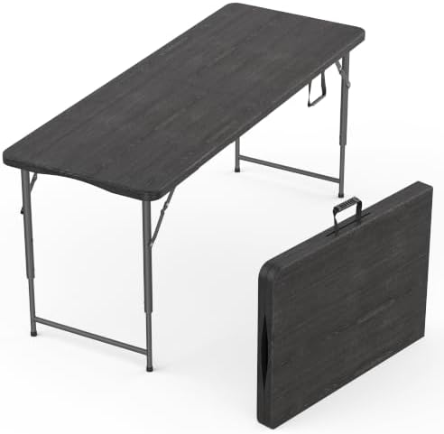 5.5 Feet ADJUSTABLE Foldable Table with Built in Handle & Steel Legs | 5.5FT Heavy Duty Folding Portable | Perfect for Party, Dining, Wedding, Events, Picnic Indoor, Outdoor, Camping, Utility, Folding by OurModernSpace
