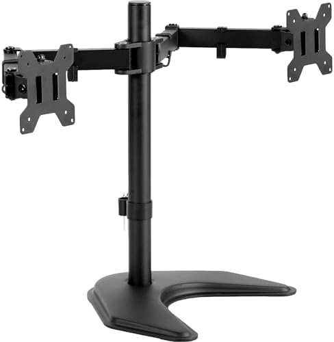 VIVO STAND-V002F Dual LED LCD Monitor Free-Standing Desk Stand for 2 Screens up to 27 Inch Heavy-Duty Fully Adjustable Arms with Max VESA 100x100mm by VIVO