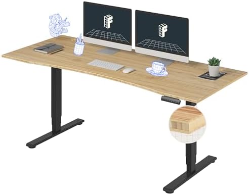FlexiSpot E6 Bamboo 3-Stage Dual Motor 72 x 30 Electric Standing Desk Sit Stand Up Desk, Holds 220 lbs, Adjustable Height w/ Memory Presets, Solid Bamboo Curved Desktop & Black Frame, Ships in 2 Boxes by Unknown