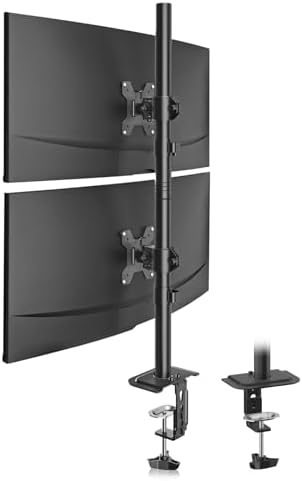 Suptek Dual LED LCD Monitor Stand up Desk Mount for 2 / Two Screens up to 32 inch Extra Tall 31.5" Pole Heavy Duty Fully Adjustable Stand Vertical Array (MD6802) by suptek