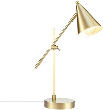 Globe Electric x Novogratz 52887 18" Desk Lamp, Matte Brass Finish, Adjustable Height, Balance Arm, Rotary Switch on Shade, Modern Lighting for Bedroom or Office, E26 Base 50W Bulb by GlobeElectric
