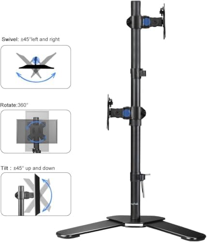 Suptek Dual LED LCD Monitor Stand up Free-Standing Desk Mount for 2 / Two Screens up to 32 inch Extra Tall 31.5 inch Pole Heavy Duty Fully Adjustable Stand Vertical Array (ML6802) - Image 4