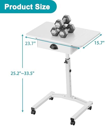 Rolling Standing Computer Desk With Drawer, Small Mobile Laptop Desk Cart - Image 3