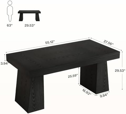 Tribesigns 55-Inch Executive Desk, Thick Wood Office Computer Desk with Double Pedestal, Modern Minimalist Workstations Writing Table Conference Table Furniture for Home Office, Black - Image 2