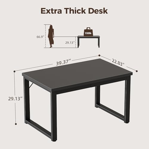 Mericonia 40 Inch Computer Desk, 1.2" Thick Small Office Table, Black - Image 2