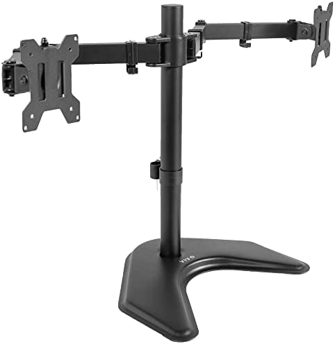 VIVO Dual LED LCD Monitor Mount, Free-Standing Desk Stand for 2 Screens up to 32 Inch, Heavy-Duty Fully Adjustable Arms with Max VESA 100x100mm, Black, STAND-V032F by VIVO