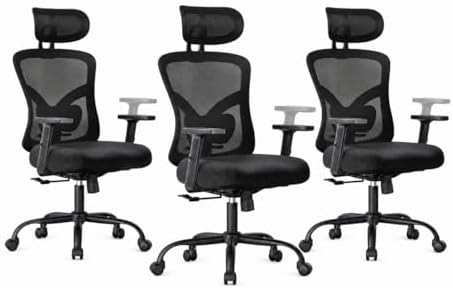 Marsail Ergonomic Office Chair Ergonomic Gaming Chair with Lumbar Support, 2D Headrest, Adjustable Armrests, Contoured Seat Cushion, Computer Desk Chair with Wheels for Home and Office, Pack of 3 by Marsail