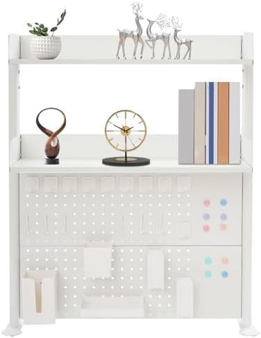 3-Tier Desk Organizer Shelf, Adjustable Pegboard Bookshelf, White by Kaichenyt