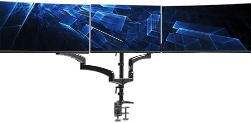 VIVO Triple Pneumatic Monitor Mount for 3 Screens up to 32 inches, Fully Adjustable, Heavy Duty Desk Stand with C-Clamp, Black, STAND-V300G by VIVO