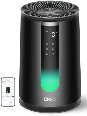 DREO Smart Air Purifier for Home, AHAM VERIFIDE Air Cleaner for Bedroom, Pets, Smoke, Dust, Pollen & Odors, Wi-Fi/Voice/Alexa, PM2.5 Monitor, Auto, Turbo, HEPA Sleep Mode, DR-HAP008S Black (Dreo 338S) by DREO