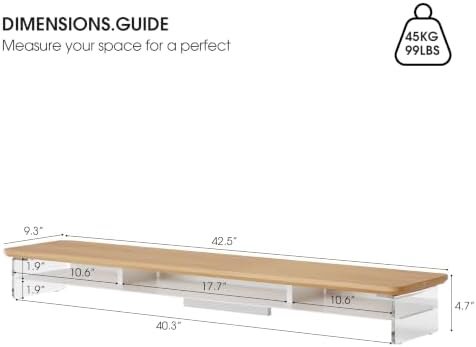 Fenge 42.5" Dual Monitor Stand with Clear Acrylic Legs, Dark Oak - Image 5