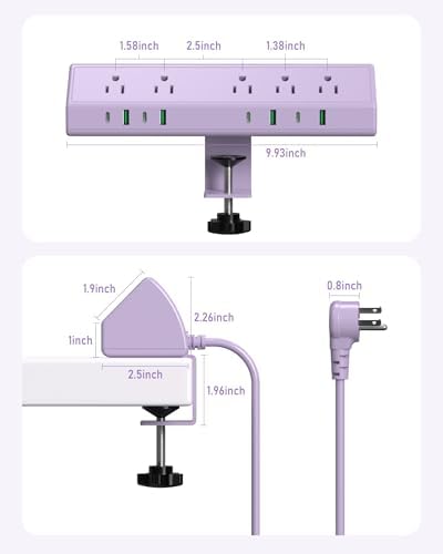 Jgstkcity Desk Clamp Power Strip USB C 45W,8 USB,10FT,Pink - Image 7
