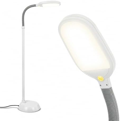 Brightech Litespan - Bright LED Floor Reading Lamp for Over Chair Crafts and Reading, Estheticians' Light for Lash Extensions, Adjustable Standing Lamp for Living Room, Bedroom, Office - White by Brightech