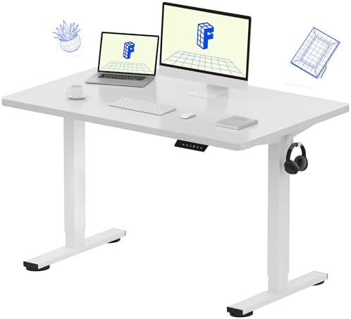FLEXISPOT EN1 One-Piece Standing Desk, Electric Adjustable with 4 Memory Presets, 176 LBS Capacity, Stable & Quiet, Seamless Desktop for Home Office & Dual Monitors, 48"x30" White(White Frame) by Unknown