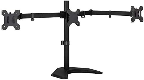 Mount-It! Triple Monitor Stand for Desk, 3 Monitor Mount Fits 19–27" Screens, Holds 15.4 lbs Each, Full Motion Triple Monitor Arm with Tilt Swivel Rotate, VESA 75x75, 100x100, Stable Freestanding Base by Mount-It